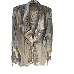 Vtg Lim's Crochet Layered Embroidery Patchwork Jacket M Oversized Unique Neutral
